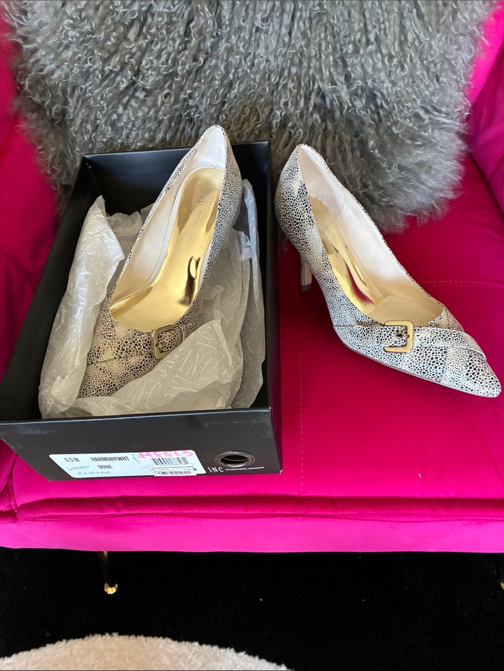 INC Elegant Women's Pointed Toe Heels in Ivory with Buckle Detail size 6.5